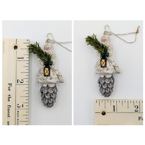 Pam Schifferl Christmas Ornament White Santa Claus Lantern Pinecone Tree Signed - Picture 6 of 7
